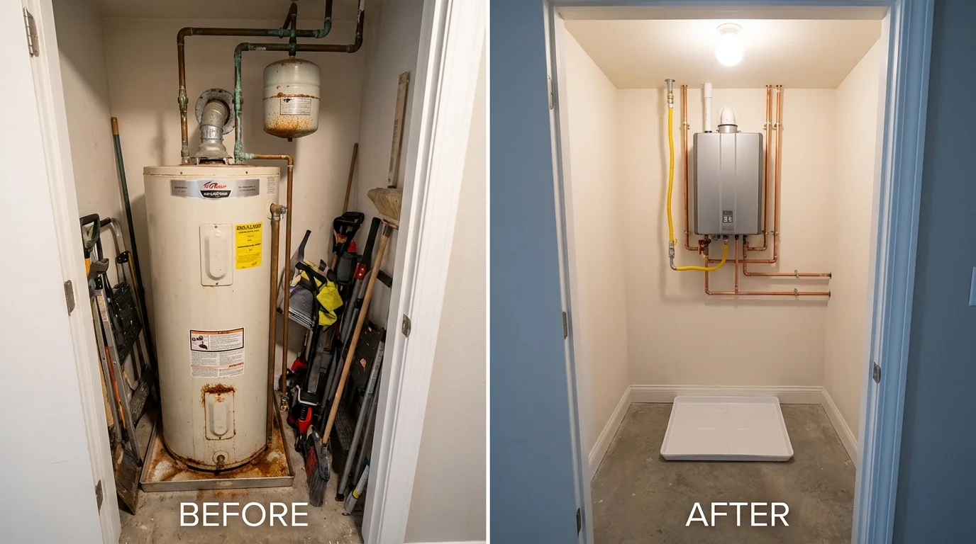 Tank water heater versus wall-mounted tankless unit comparison for Bishop, TX homeowners
